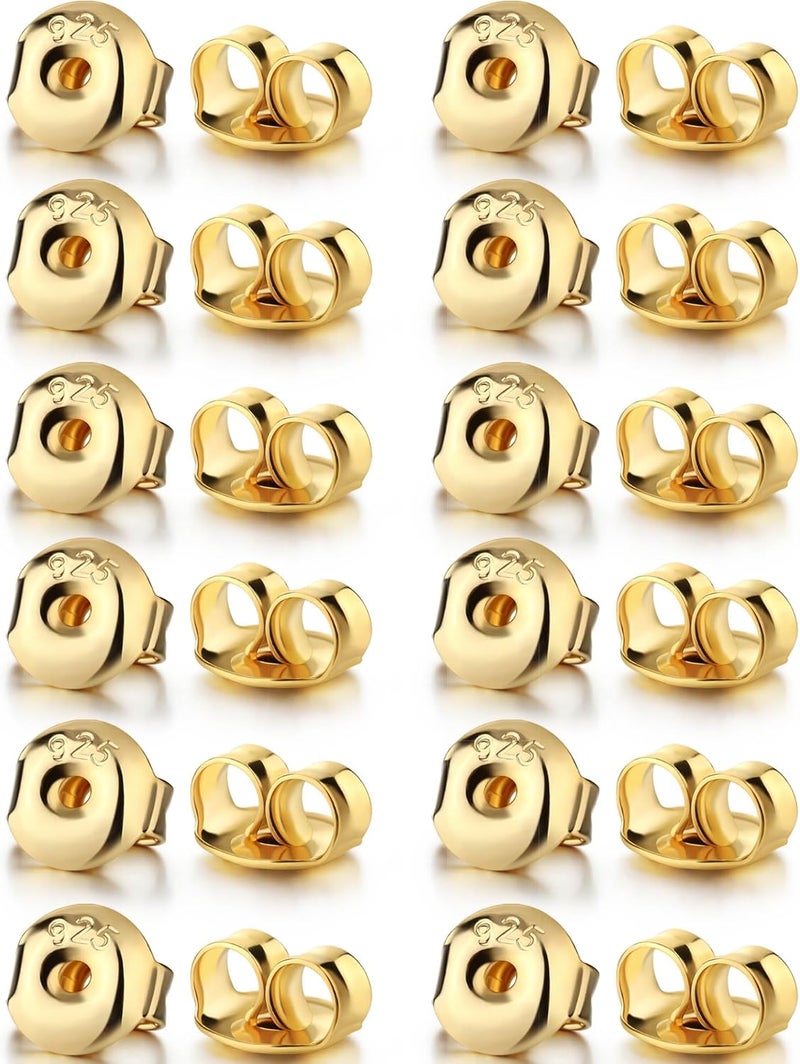 Formulen 925 Silver Earring Backs Replacements - Hypoallergenic Earring Backs for Studs, Secure Ear Locking for Stud Earrings Ear Nut for Posts, 24Pcs/12Pair Gold - Image 1